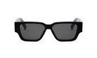 A pair of black rectangular sunglasses with dark lenses.