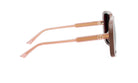 A pair of sunglasses with a brown frame and pink-tinted lenses.
