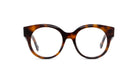 A pair of stylish tortoiseshell-framed glasses with a dark brown frame and clear lenses.