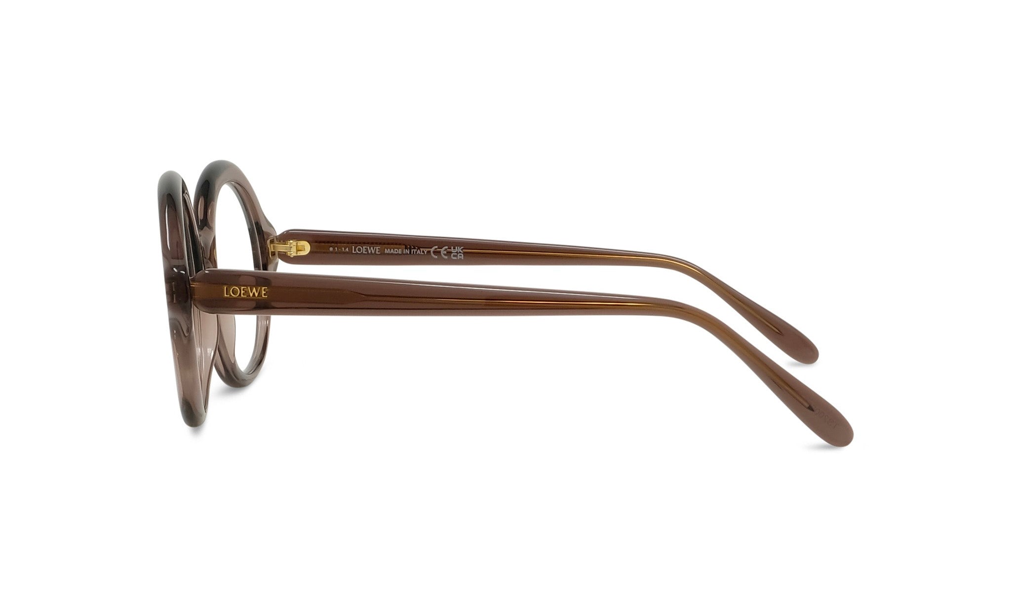 A pair of brown-framed glasses with the LECHE brand name visible on the frame.