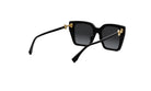 A pair of black sunglasses with gold accents, featuring a square frame and dark lenses.