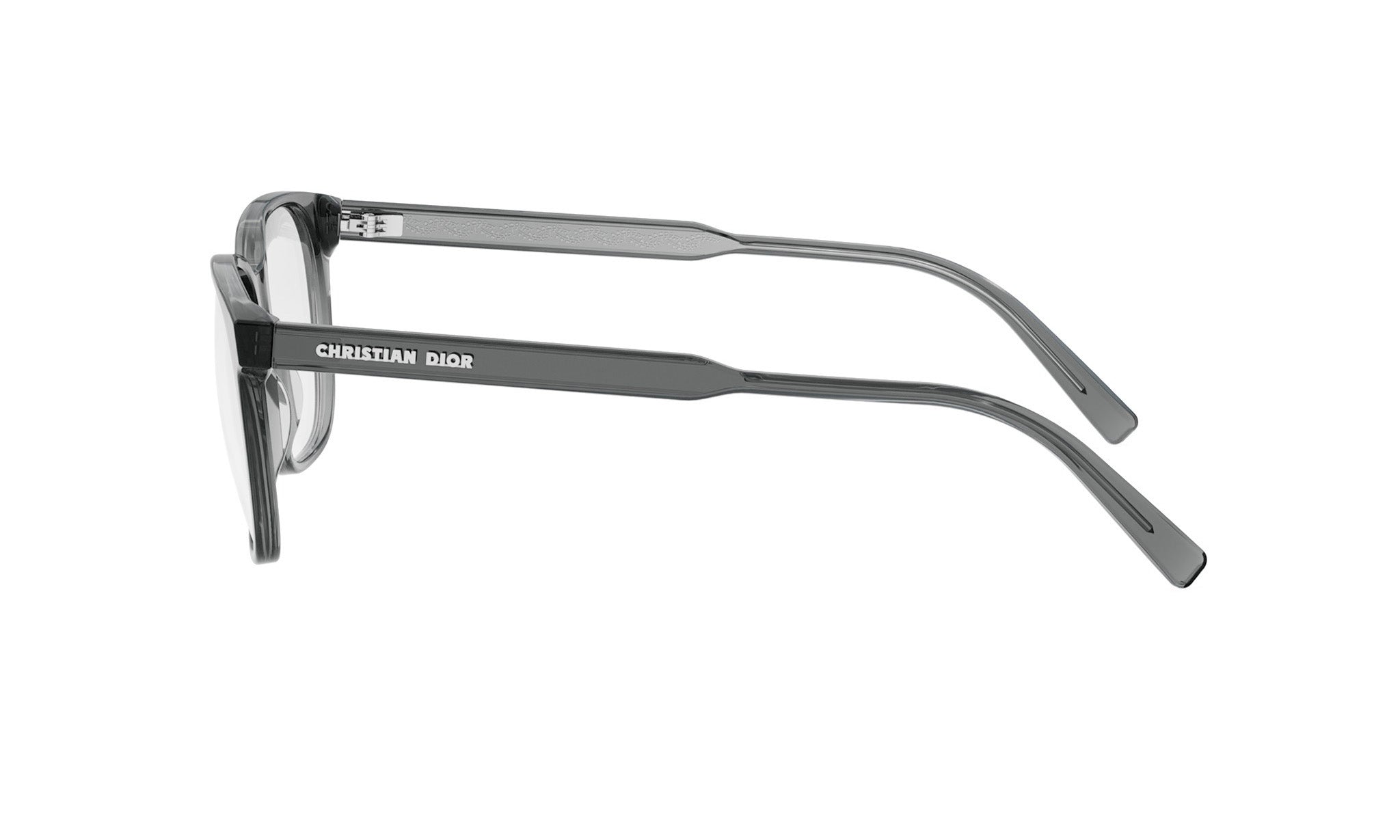 A pair of black-framed glasses with the brand name "Christian Dior" printed on the side.