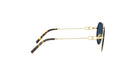A pair of gold-framed sunglasses with dark blue lenses.