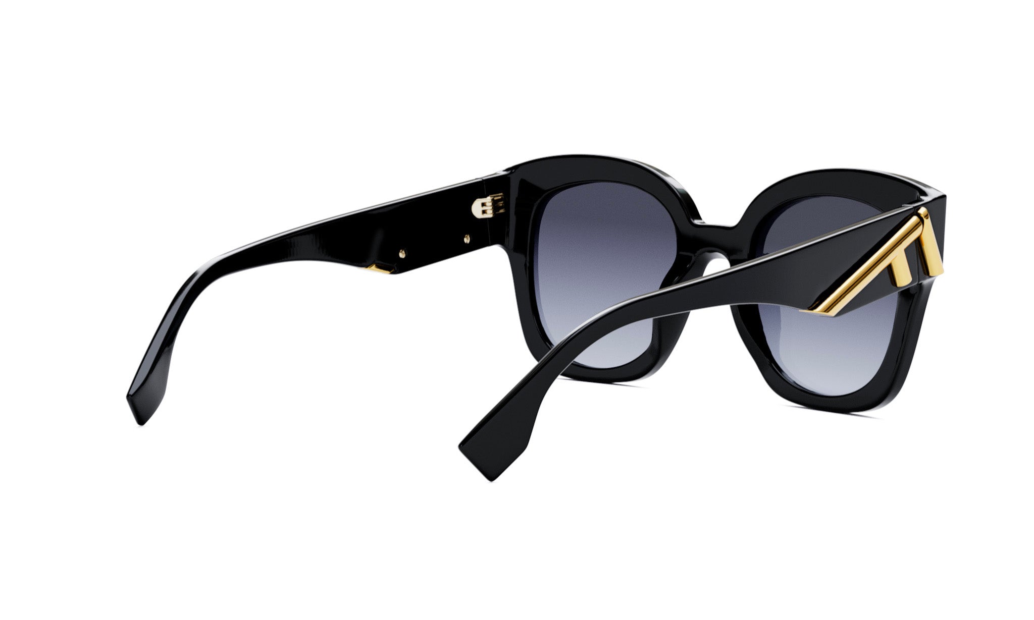 A pair of stylish sunglasses with a black frame and gold accents.