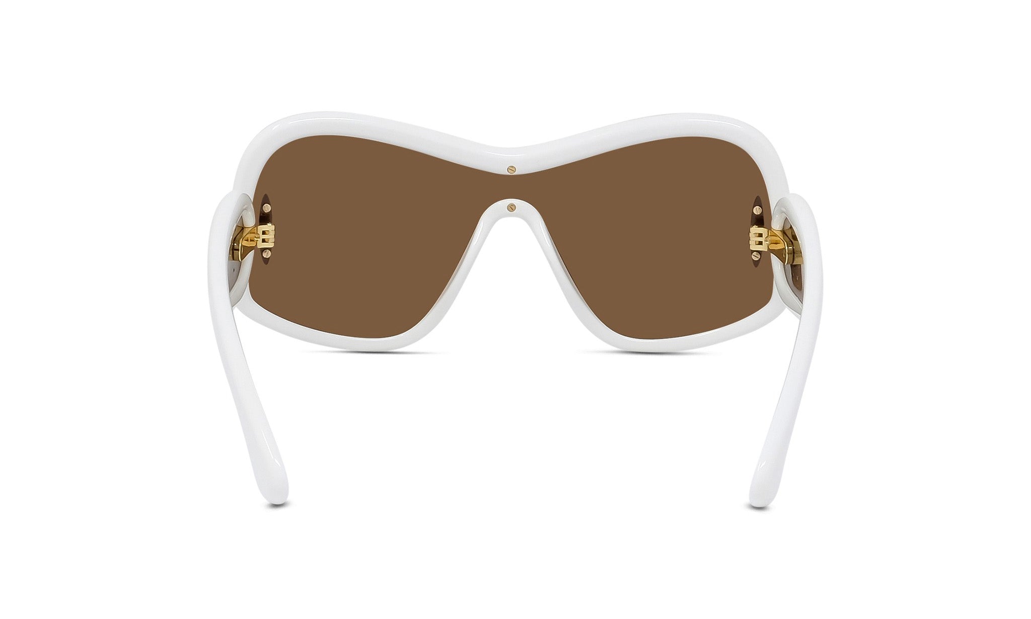 A pair of white sunglasses with brown lenses.