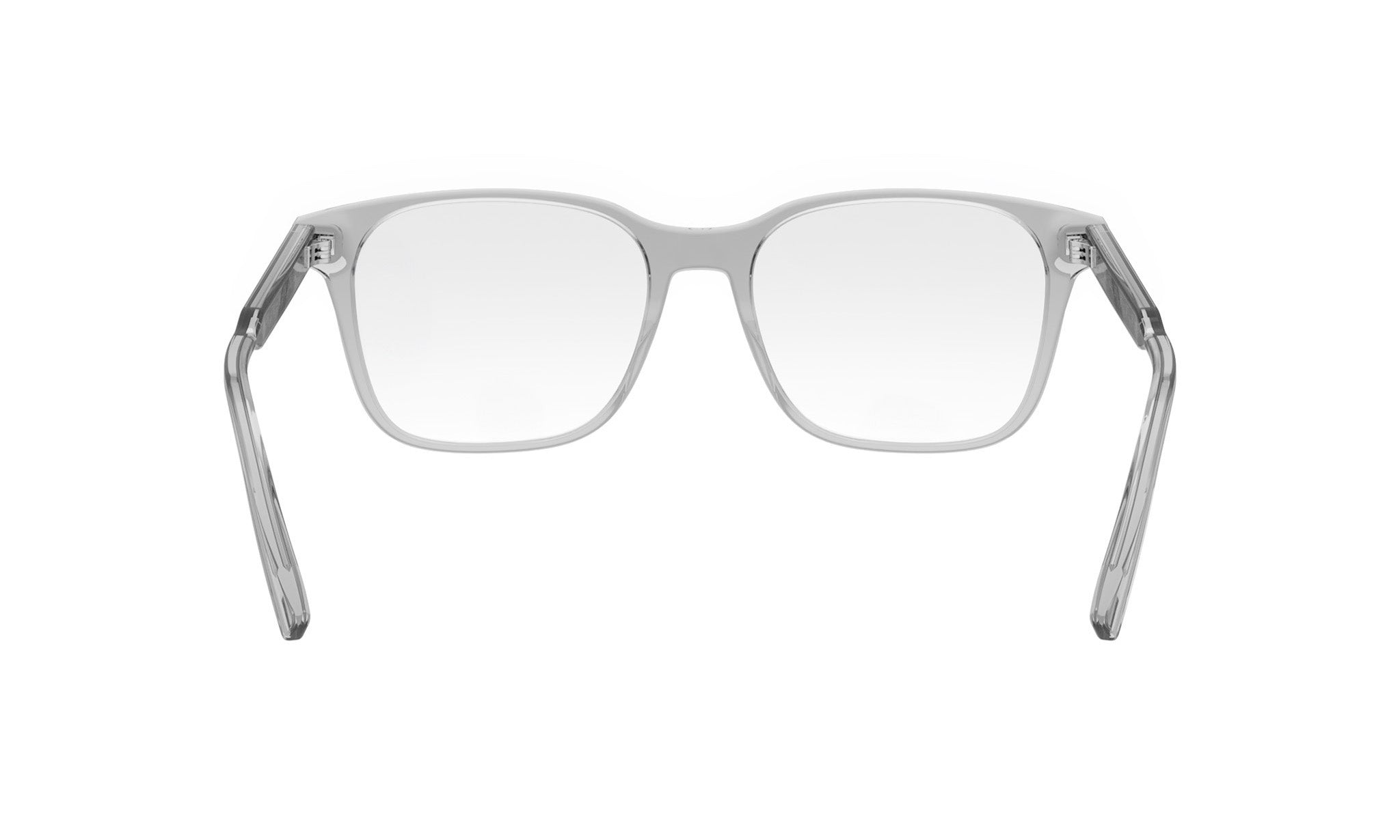 A pair of clear, rectangular-framed glasses with a sleek, modern design.