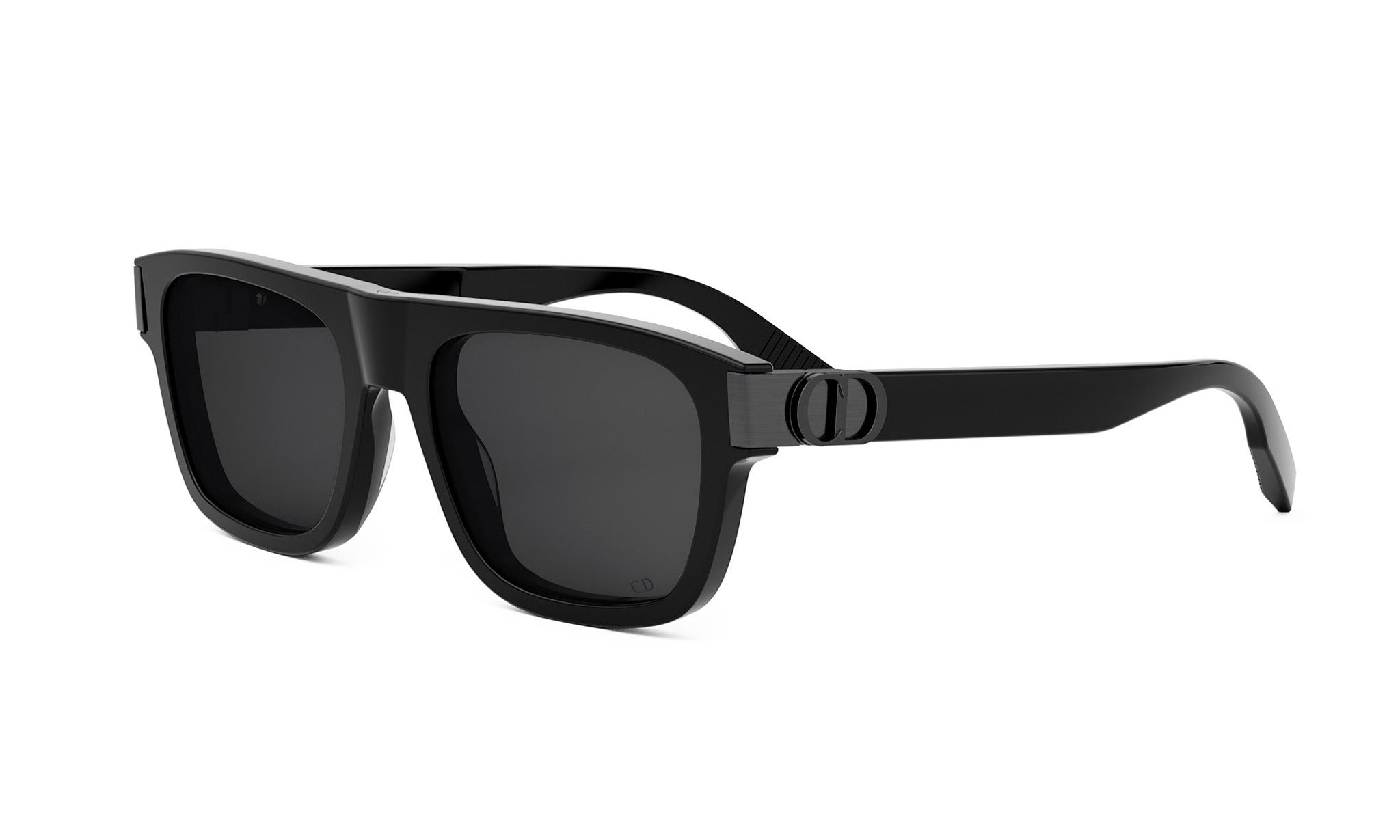A pair of black sunglasses with a sleek, modern design.
