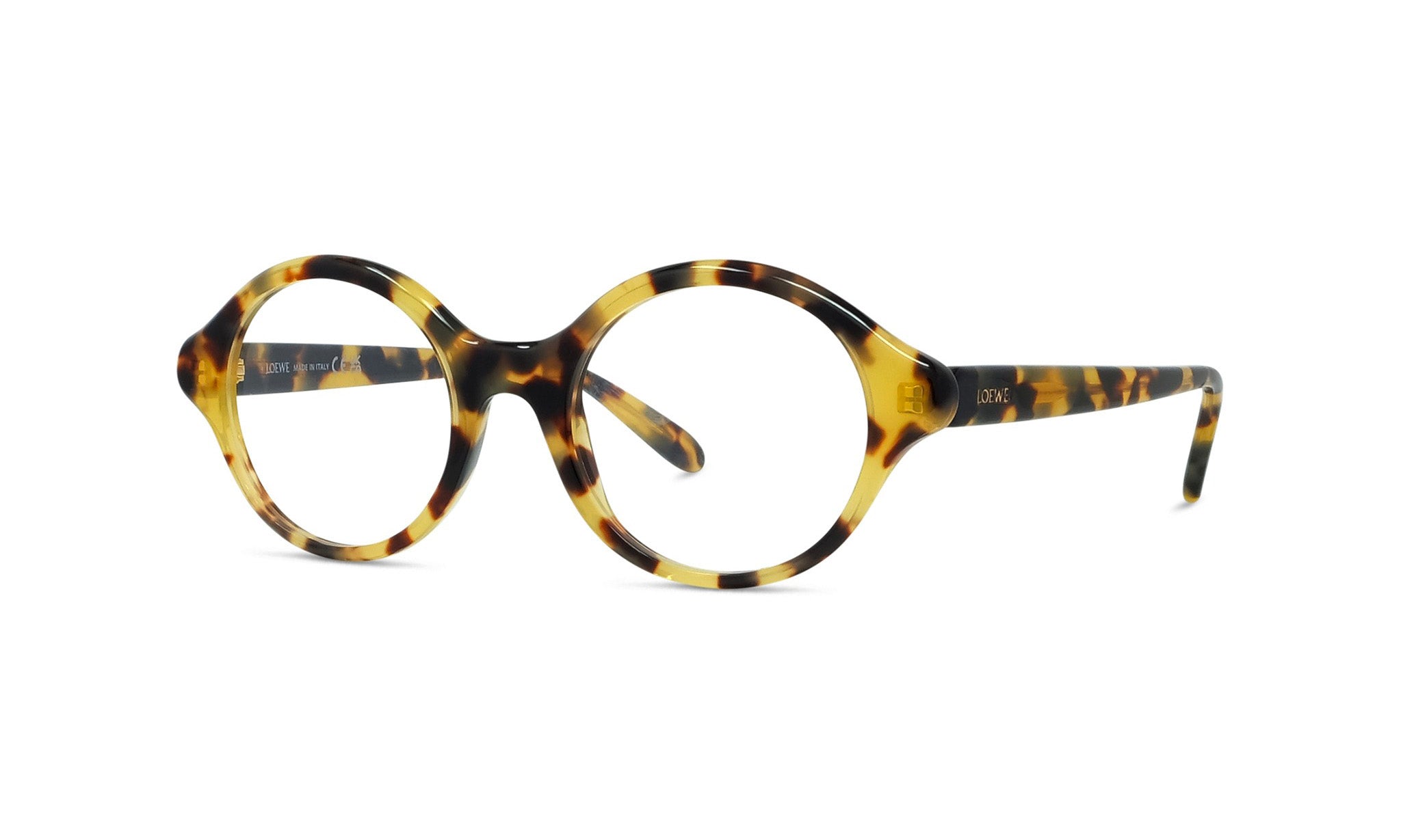 A pair of tortoiseshell-framed glasses with a yellow and black color scheme.