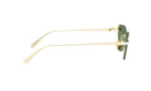 A pair of white-framed sunglasses with green lenses.