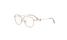 A pair of gold-colored metal-framed glasses with a clear lens.