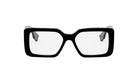 A pair of black-framed glasses with a square frame and clear lenses.