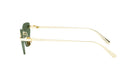 A pair of gold-colored sunglasses with a green frame.