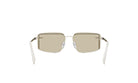 A pair of rectangular-framed sunglasses with a silver frame and beige-tinted lenses.