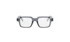 A pair of black-framed glasses with clear lenses, set against a white background.