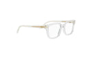 A pair of clear, modern-looking eyeglasses with a minimalist design.