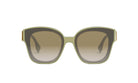 A pair of stylish sunglasses with a dark frame and a lighter frame, featuring a gradient effect that transitions from dark to light.