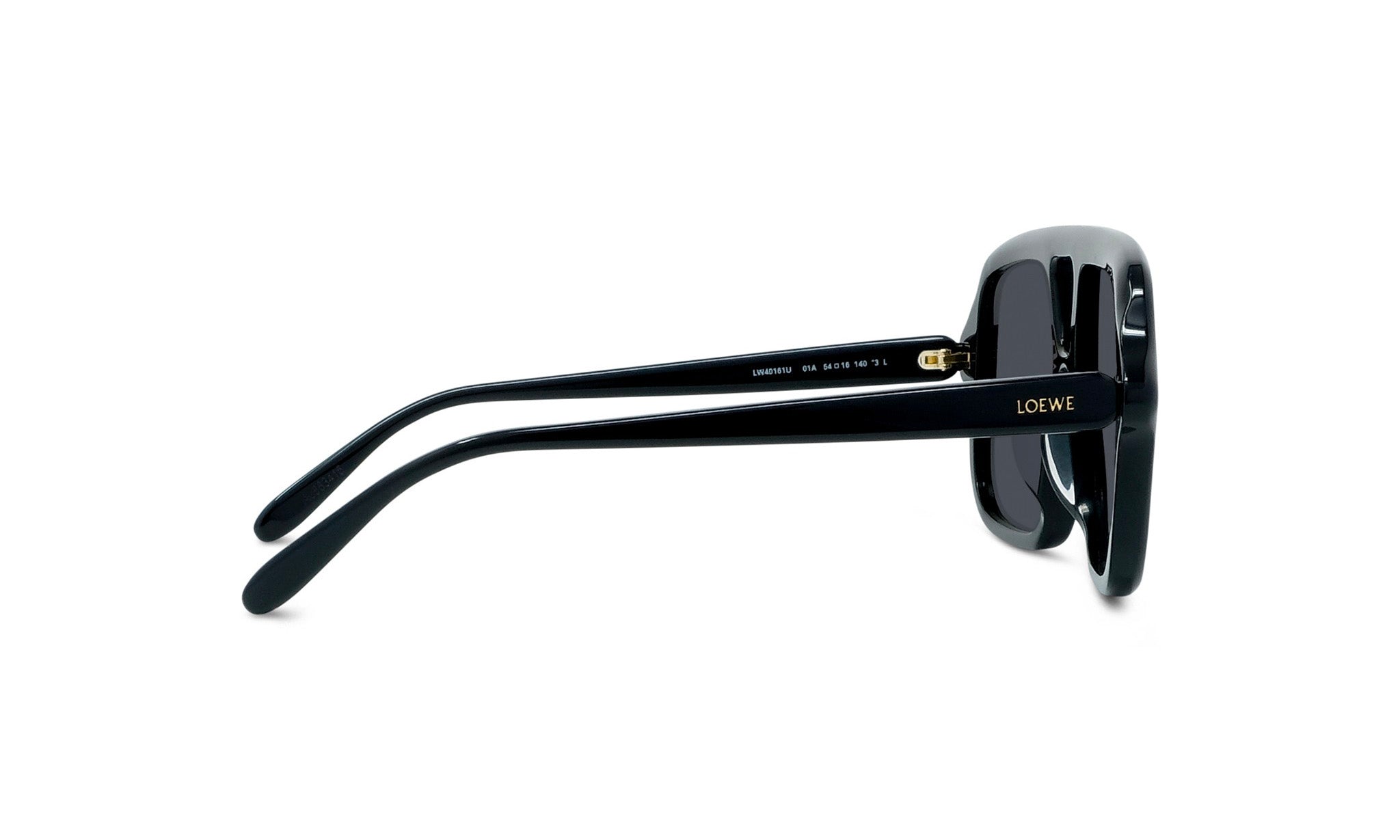 A pair of black sunglasses with the brand name "LOEWE" visible on the frame.