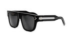 A pair of black sunglasses with a sleek, modern design.