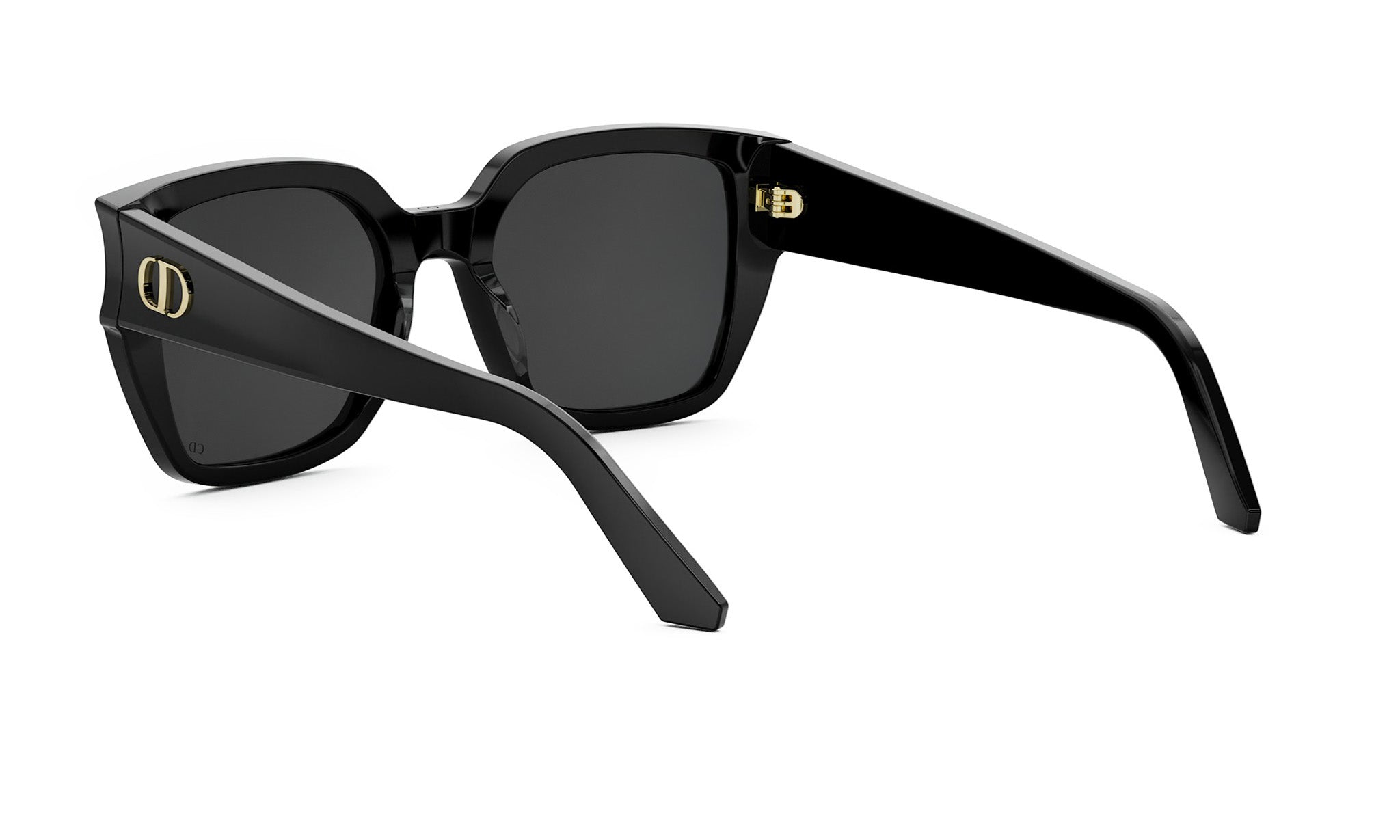 A pair of black sunglasses with gold accents.