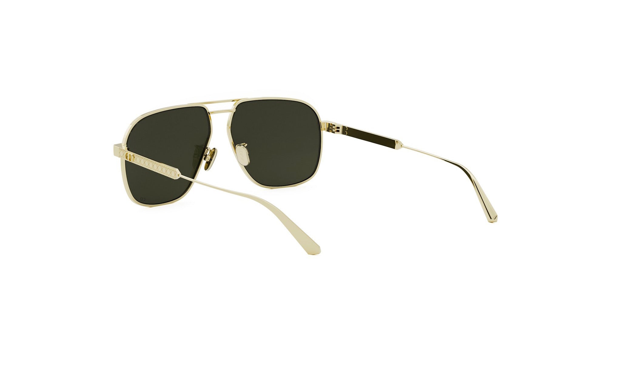 A pair of gold-colored sunglasses with dark lenses.