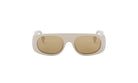 A pair of white sunglasses with brown lenses.
