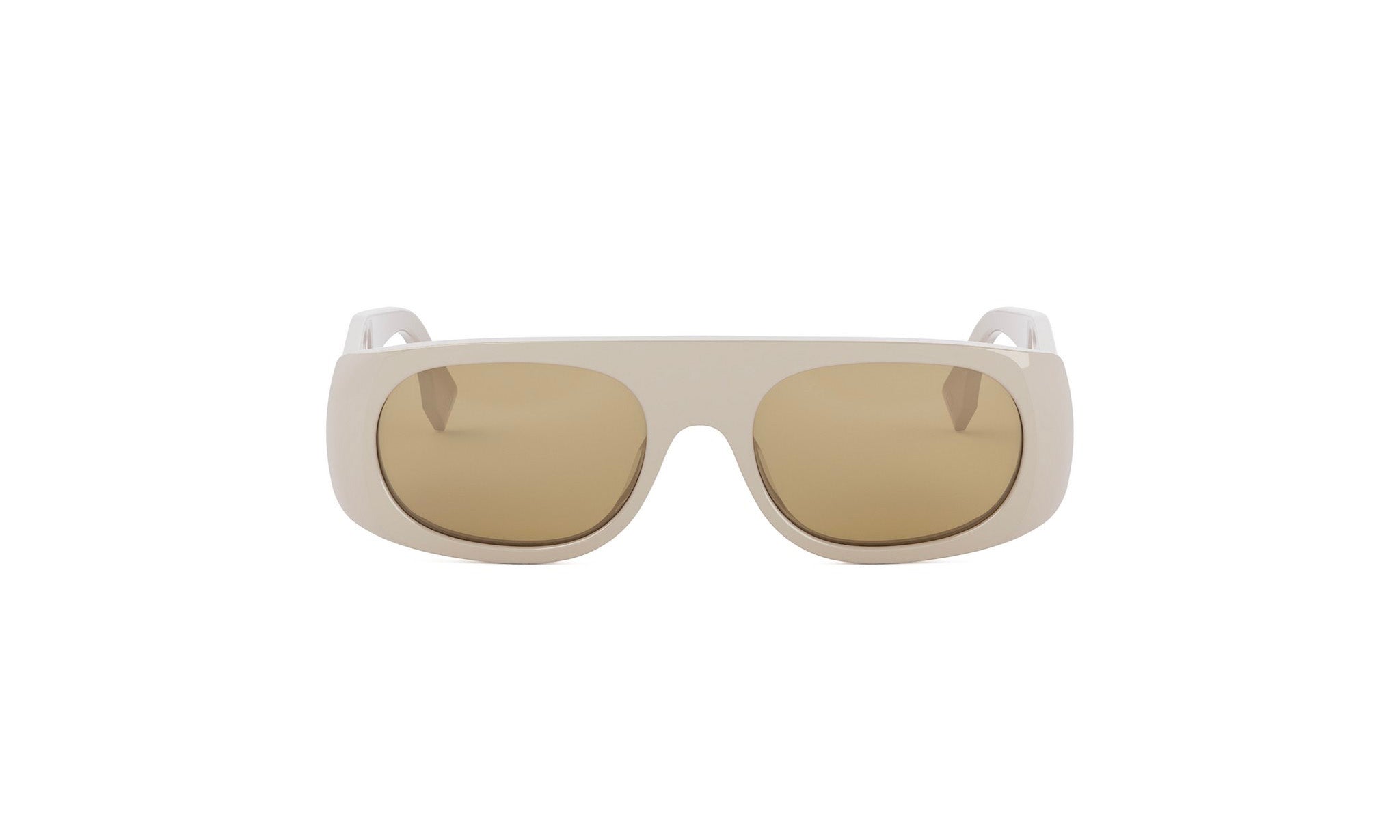 A pair of white sunglasses with brown lenses.