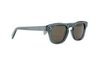 A pair of dark gray sunglasses with a sleek, modern design.