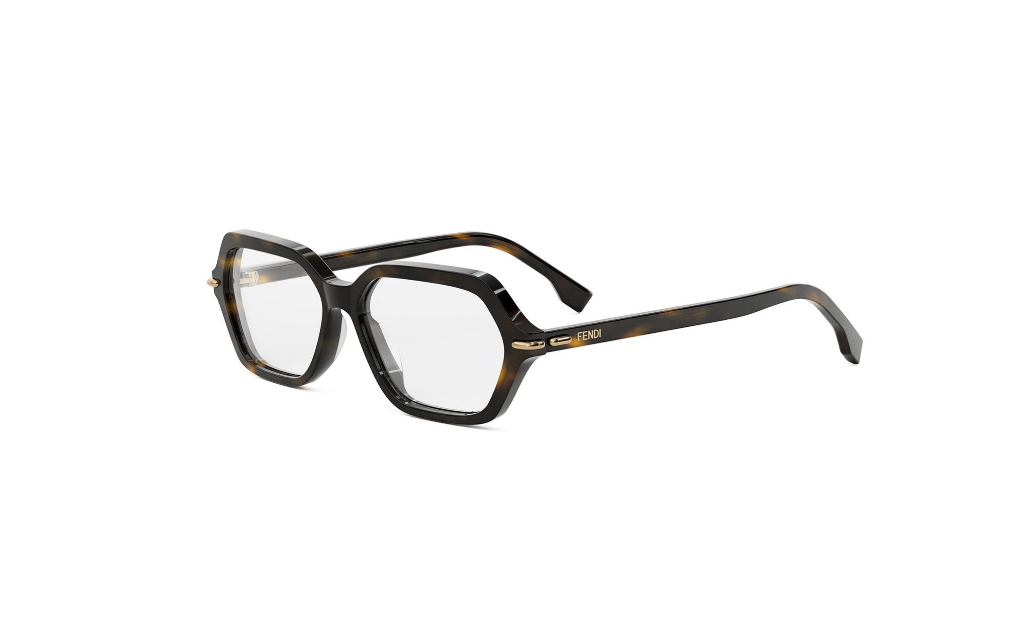 A pair of stylish, black-framed glasses with a hexagonal shape and a tortoiseshell pattern.