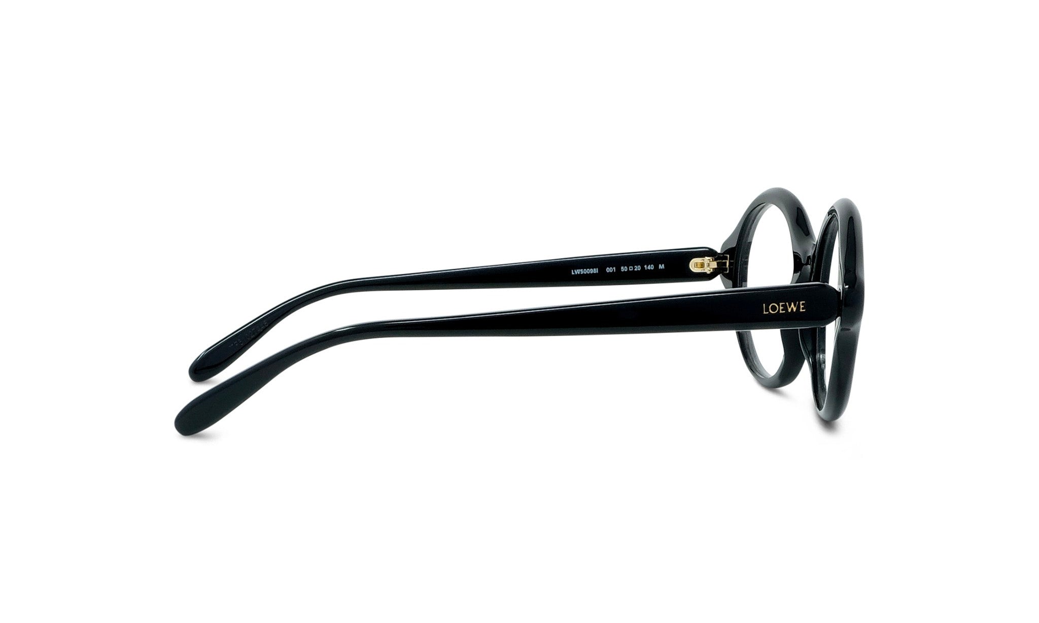 A pair of black-framed glasses with the LESS THAN 500 characters logo on the temples.