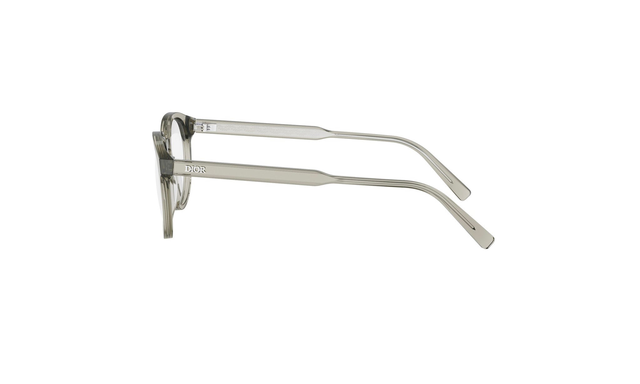 A pair of gray-framed glasses with a sleek, modern design.