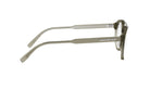 A pair of round-framed glasses with a dark frame and a light-colored lens.