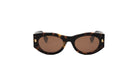 A pair of stylish sunglasses with a dark frame and brown lenses.