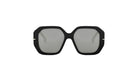 A pair of black-framed sunglasses with a mirrored lens design.
