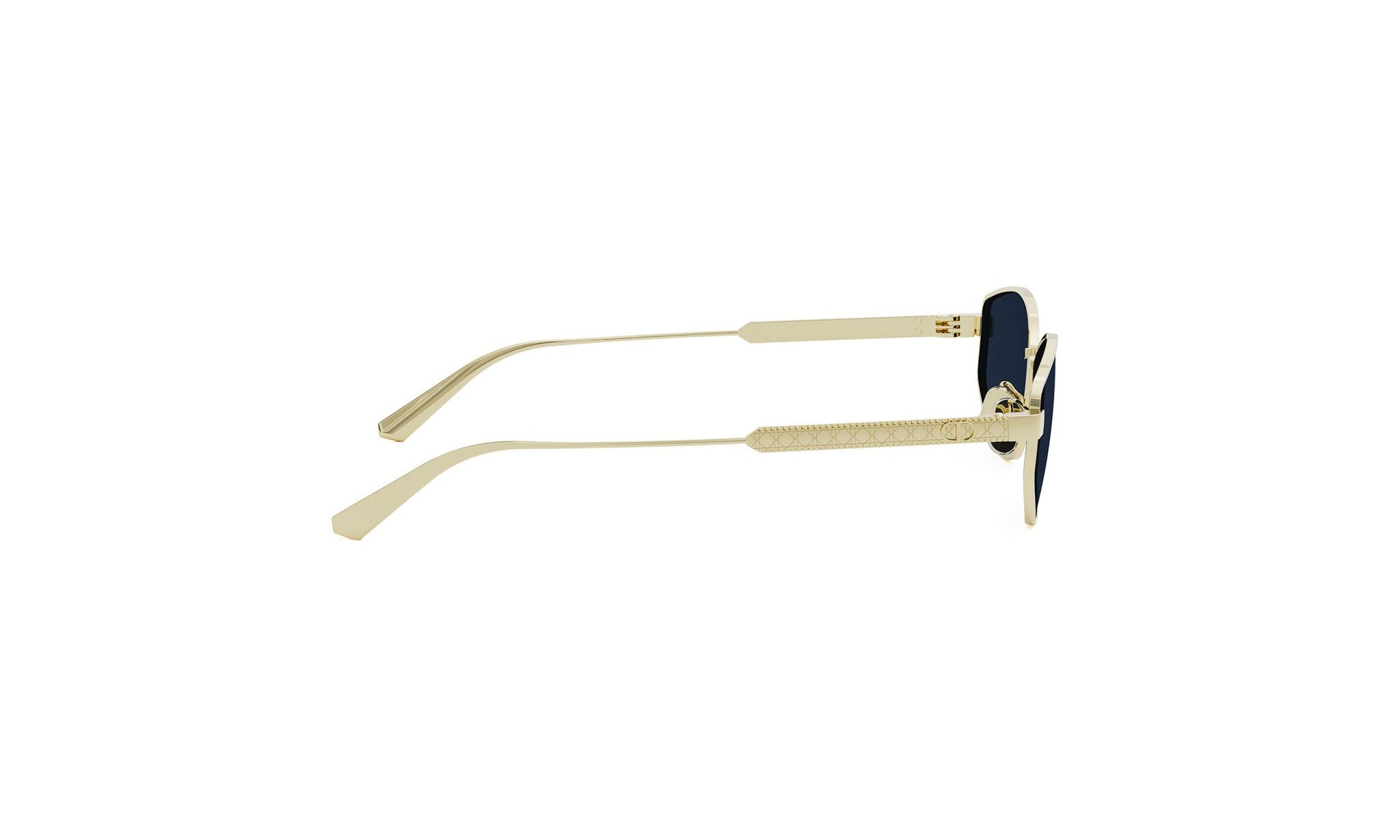 A pair of gold-colored sunglasses with dark lenses.