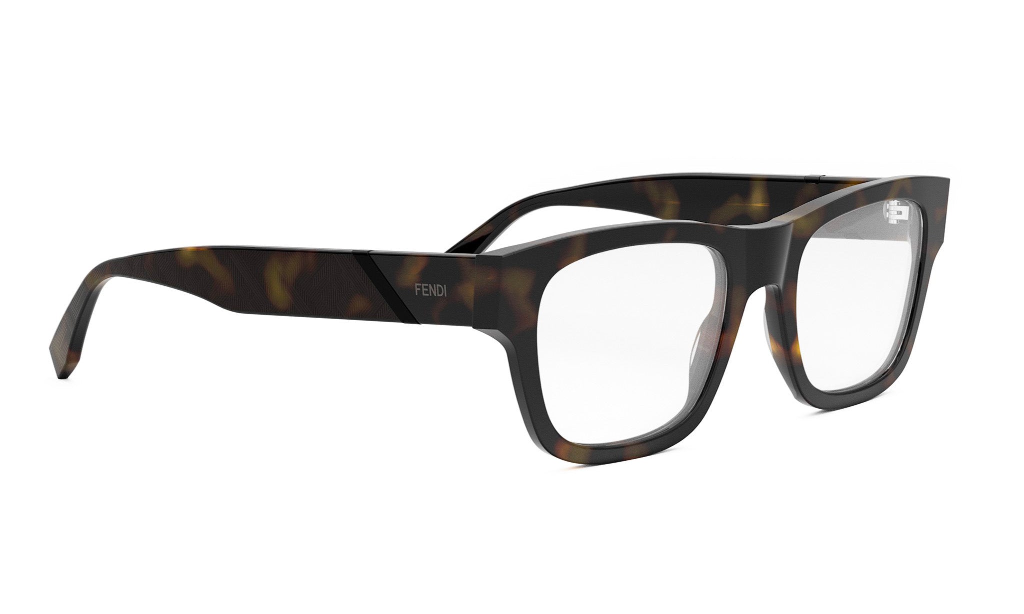 A pair of dark-framed glasses with a tortoiseshell pattern.