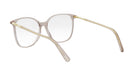A pair of clear-framed glasses with gold-colored metal arms.