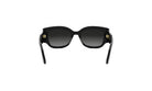 A pair of black sunglasses with gold accents, featuring a sleek and stylish design.