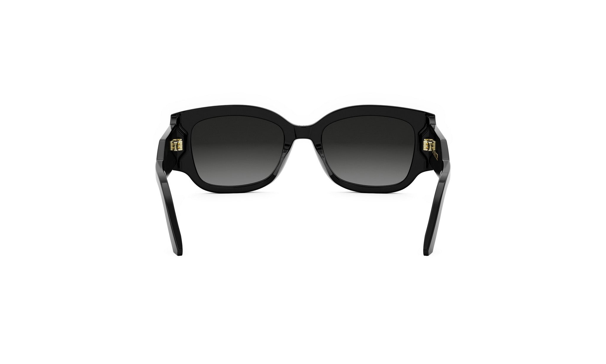 A pair of black sunglasses with gold accents, featuring a sleek and stylish design.