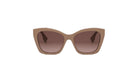 A pair of brown cat-eye sunglasses with dark lenses.