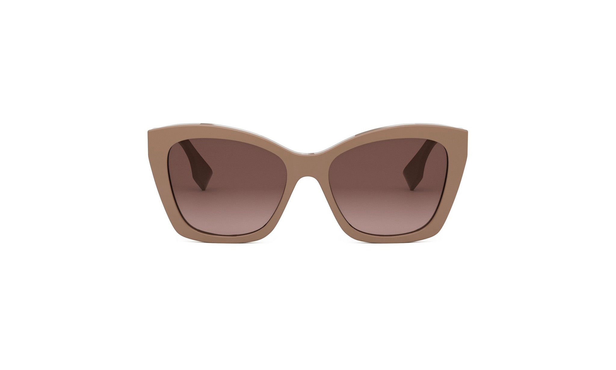 A pair of brown cat-eye sunglasses with dark lenses.