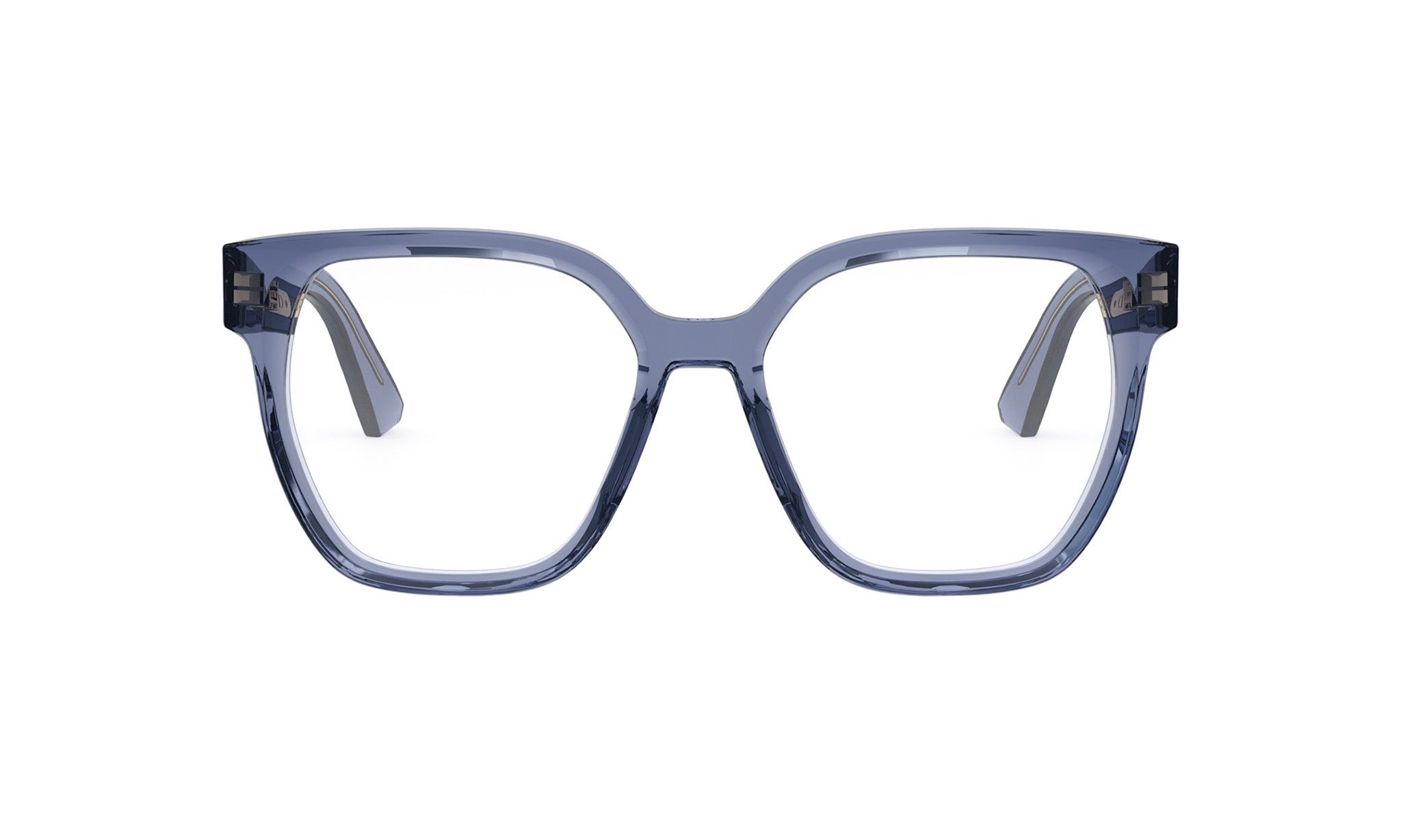 A pair of blue-tinted glasses with a sleek, modern design.