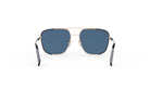 A pair of aviator sunglasses with dark blue lenses and gold-colored frames.