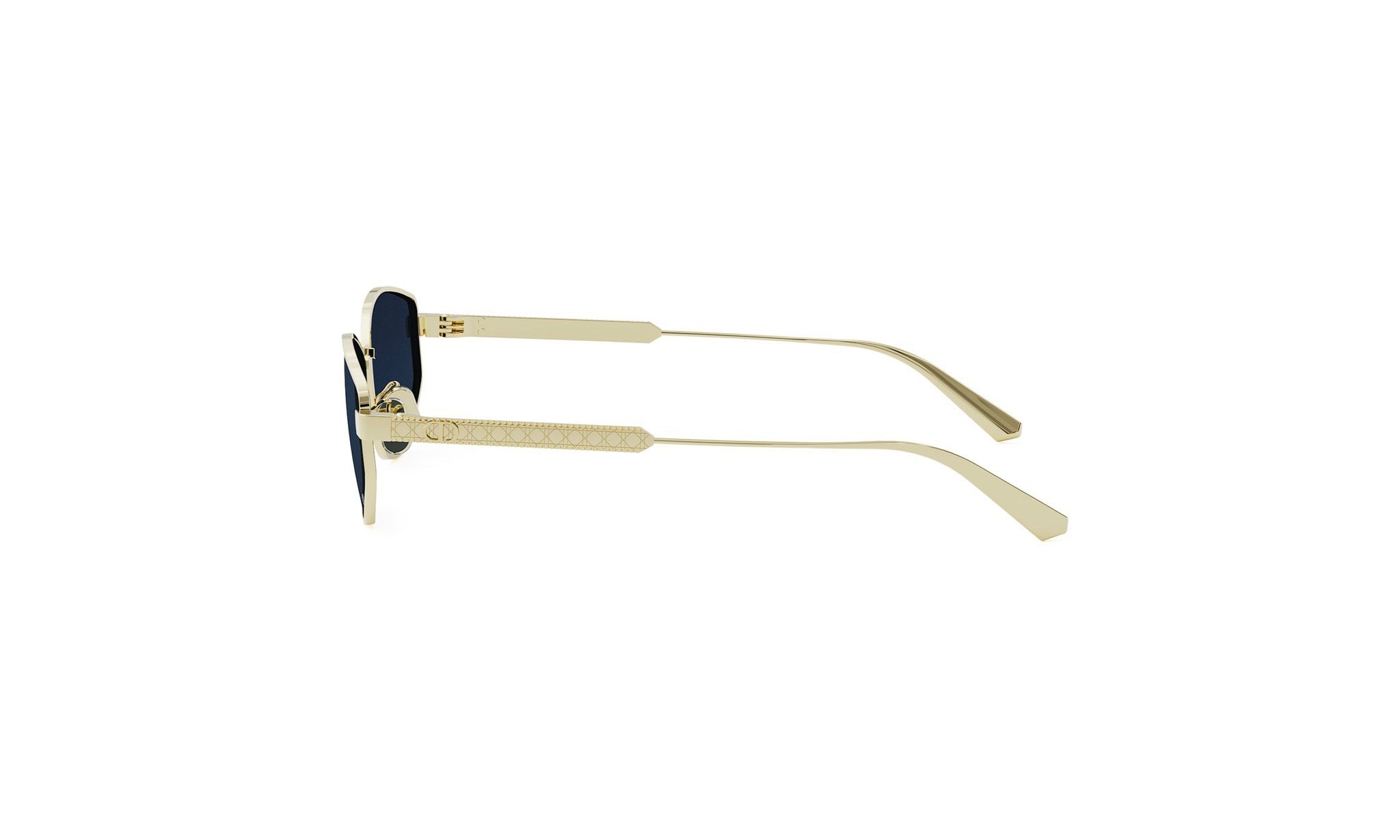 A pair of gold-colored sunglasses with black lenses.