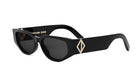 A pair of black sunglasses with a distinctive diamond-shaped accent on the frame.
