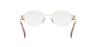 A pair of round, gold-colored glasses with dark brown frames.