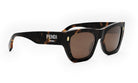 A pair of stylish sunglasses with a dark frame and brown lenses.