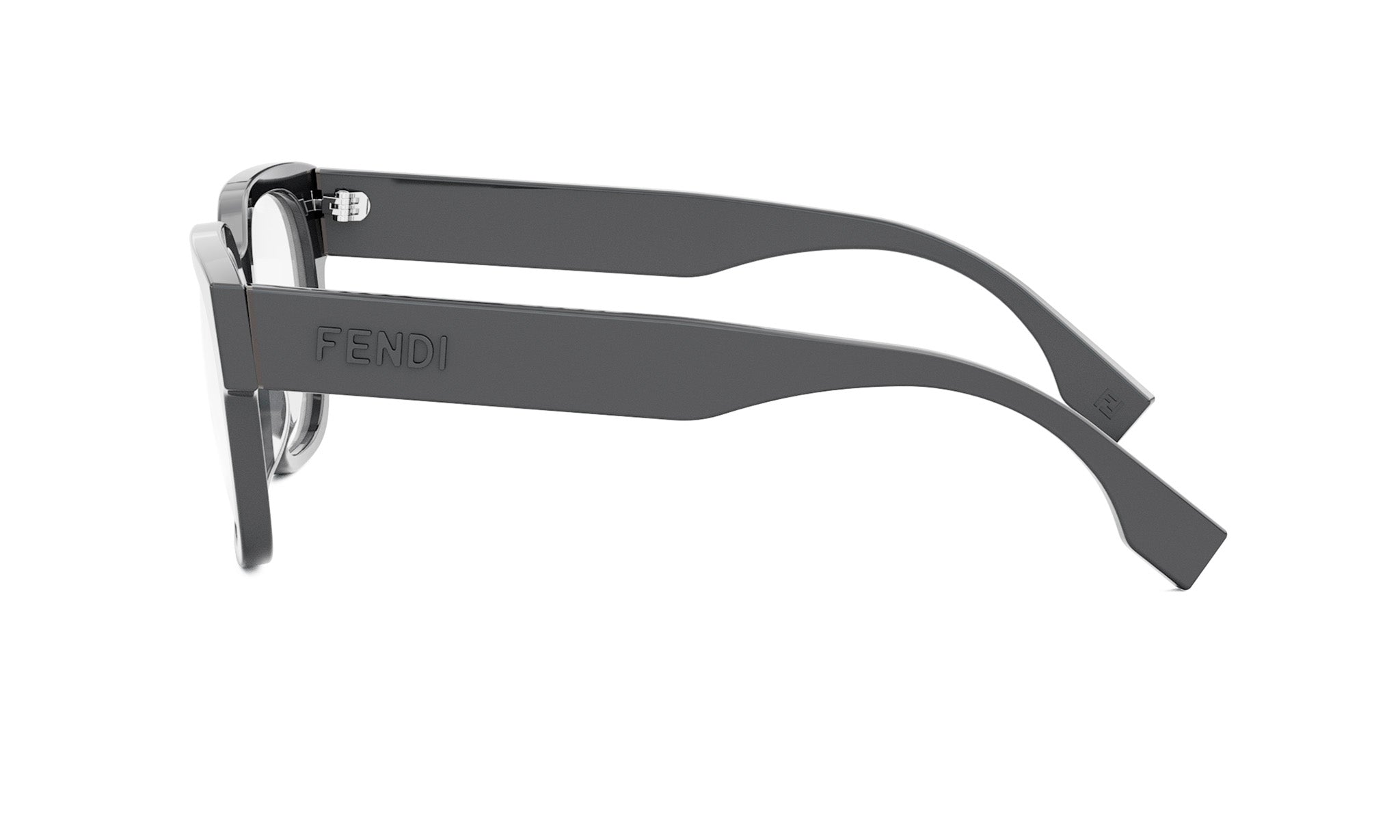A pair of black Fendi-branded glasses with a sleek, modern design.
