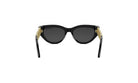 A pair of black cat-eye sunglasses with gold accents.