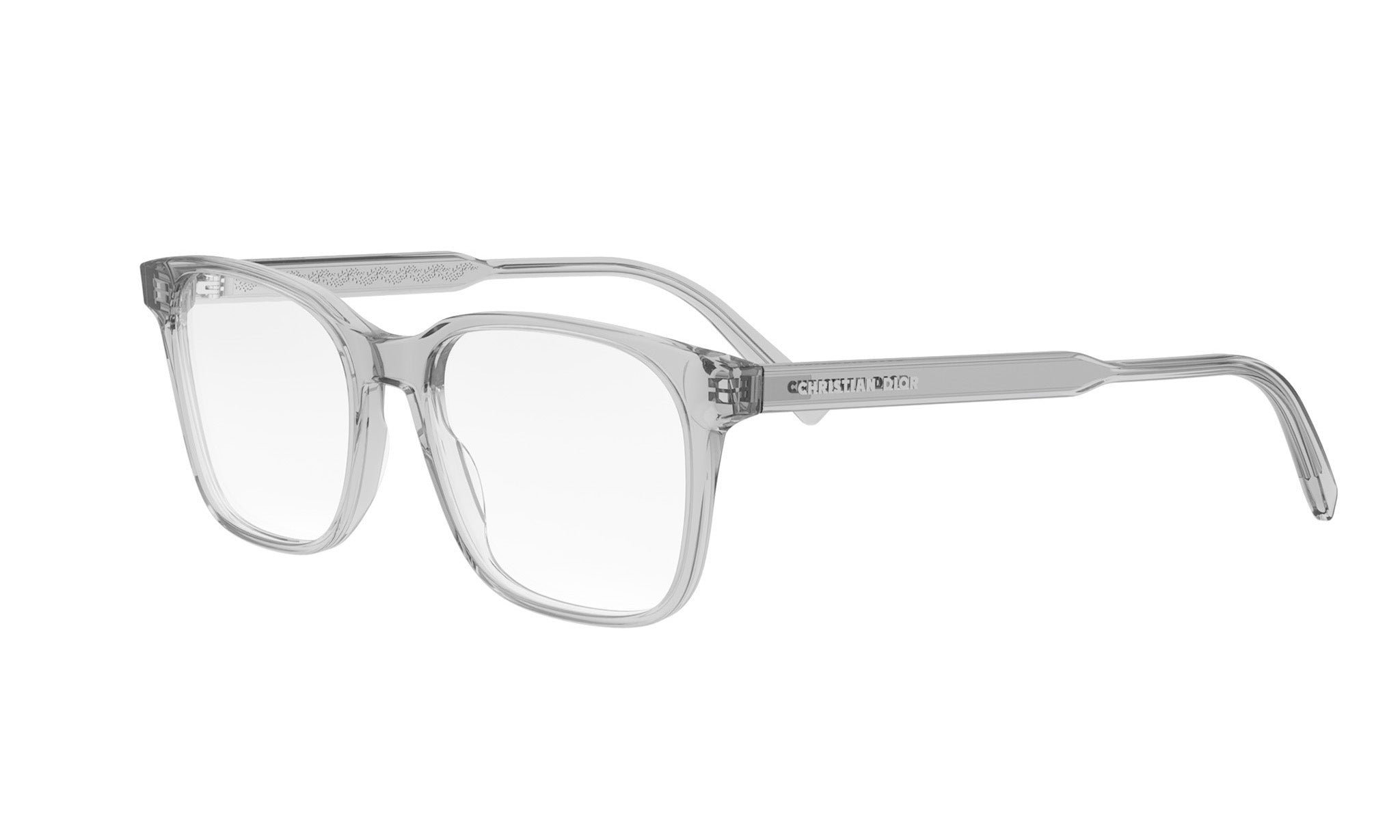 A pair of clear, rectangular-framed glasses with a sleek, modern design.