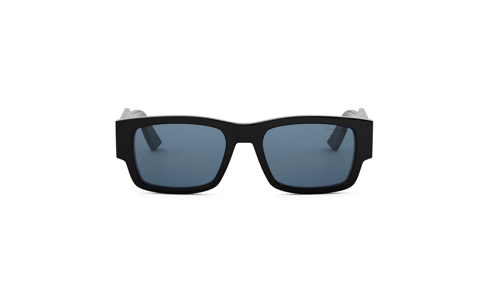 A pair of black sunglasses with dark lenses is shown against a white background.